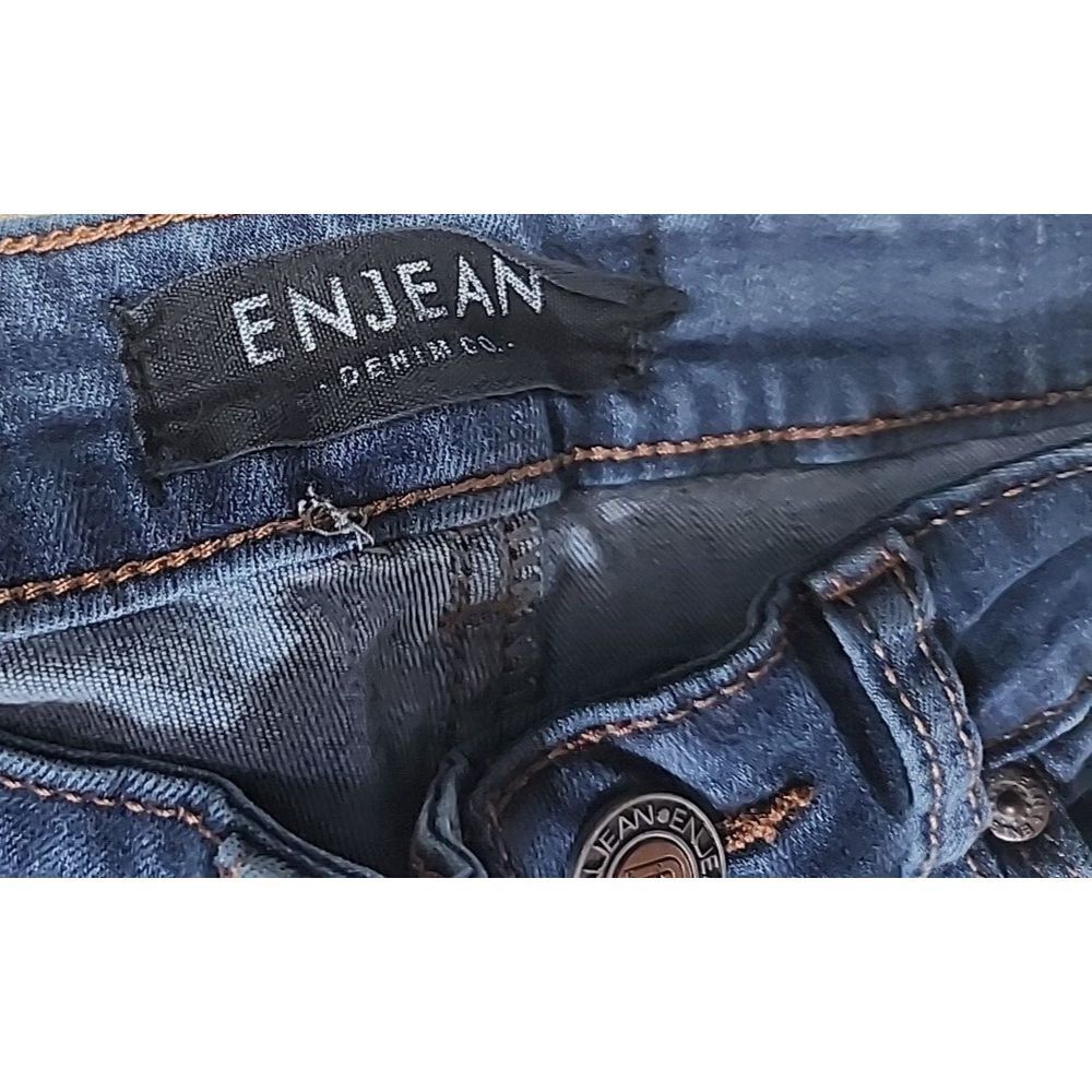 Enjean Raw Hem Crop Distress Jeans Womens Size 3 Jr Stretch Dark Wash Skinny - Picture 12 of 15